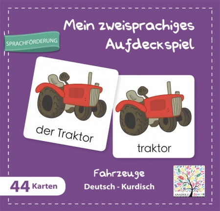 Mehrsprachiges Aufdeckspiel Fahrzeuge, Deutsch-Kurdisch