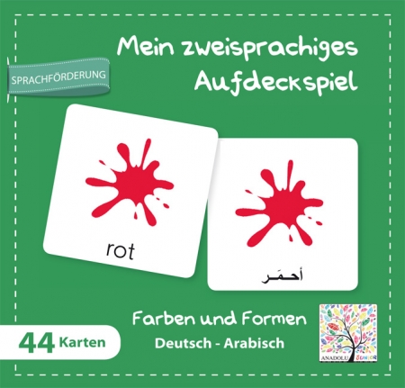 Mehrsprachiges Aufdeckspiel Farben und Formen, Deutsch-Arabisch